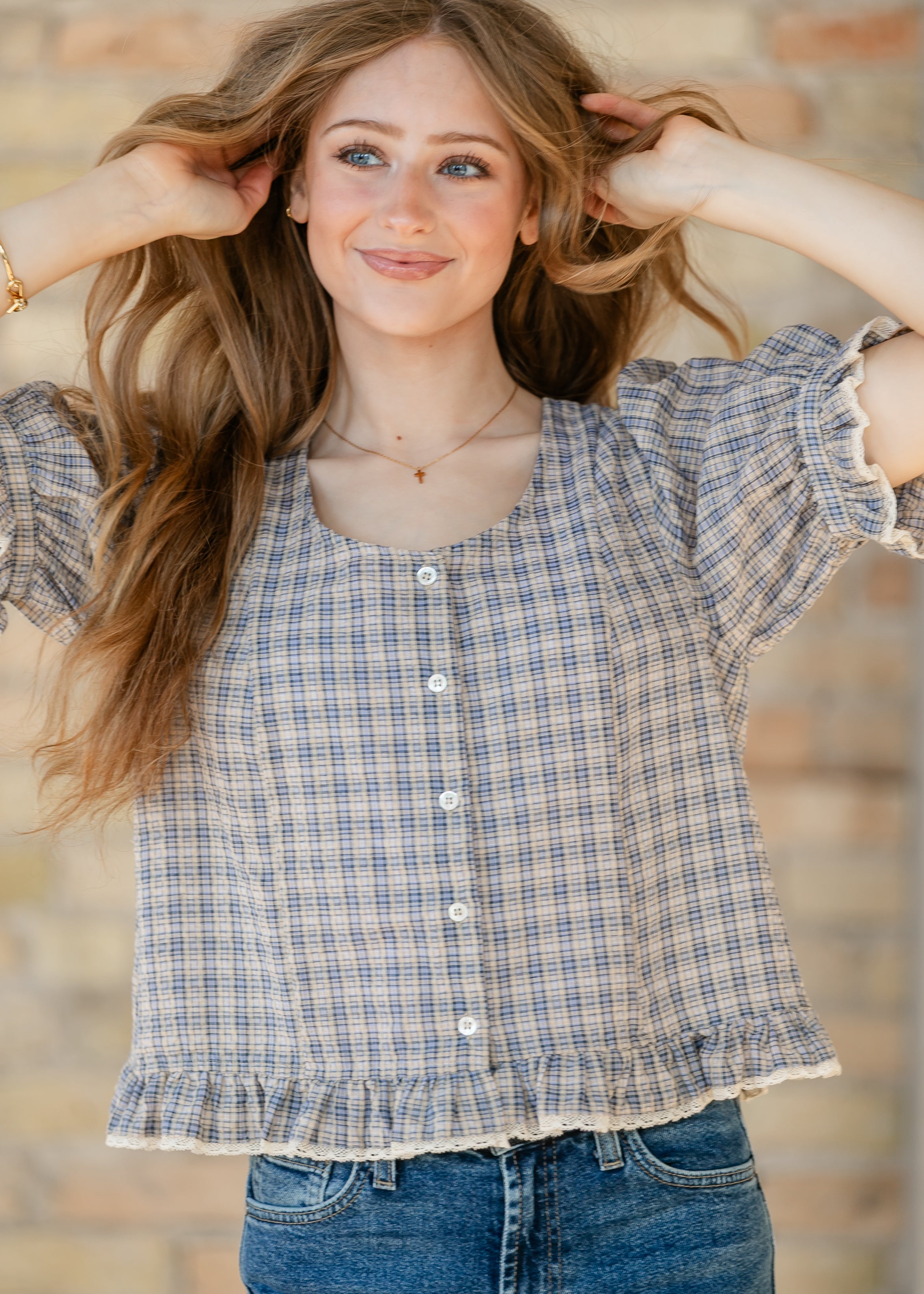 Things Between® Cassie Blouse Blue Gingham